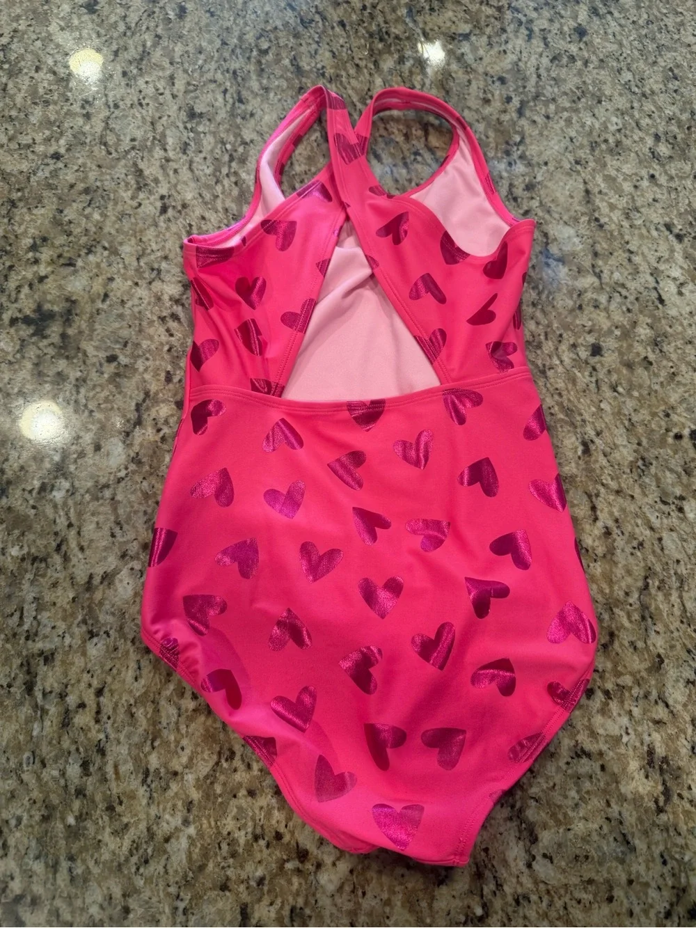 Cat & Jack Pink Metallic Heart Girls One-Piece Swimsuit